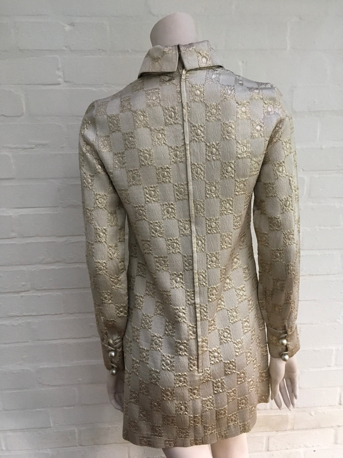 Vintage 1960's evening dress Polly Peck by Sybil Zelker Gold Jacquard Ladies