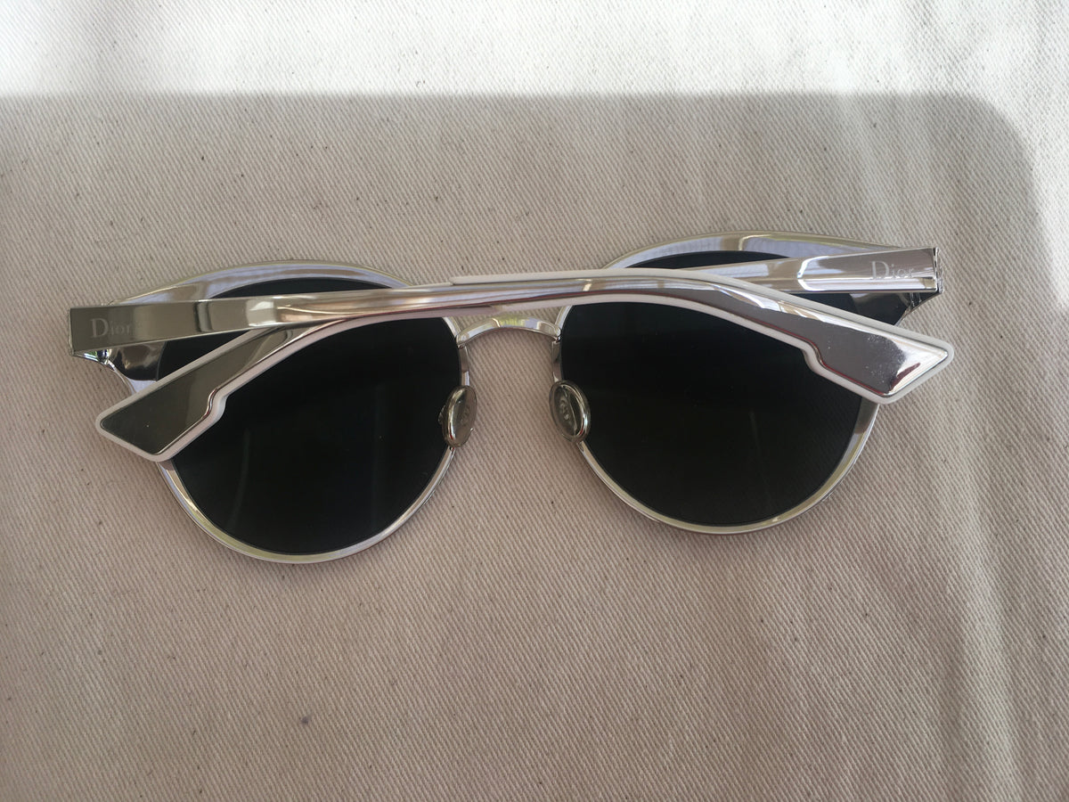 CHRISTIAN DIOR UNIQUE Palladium Cat Eye Metal Limited Edition Mirror Sunglasses ladies