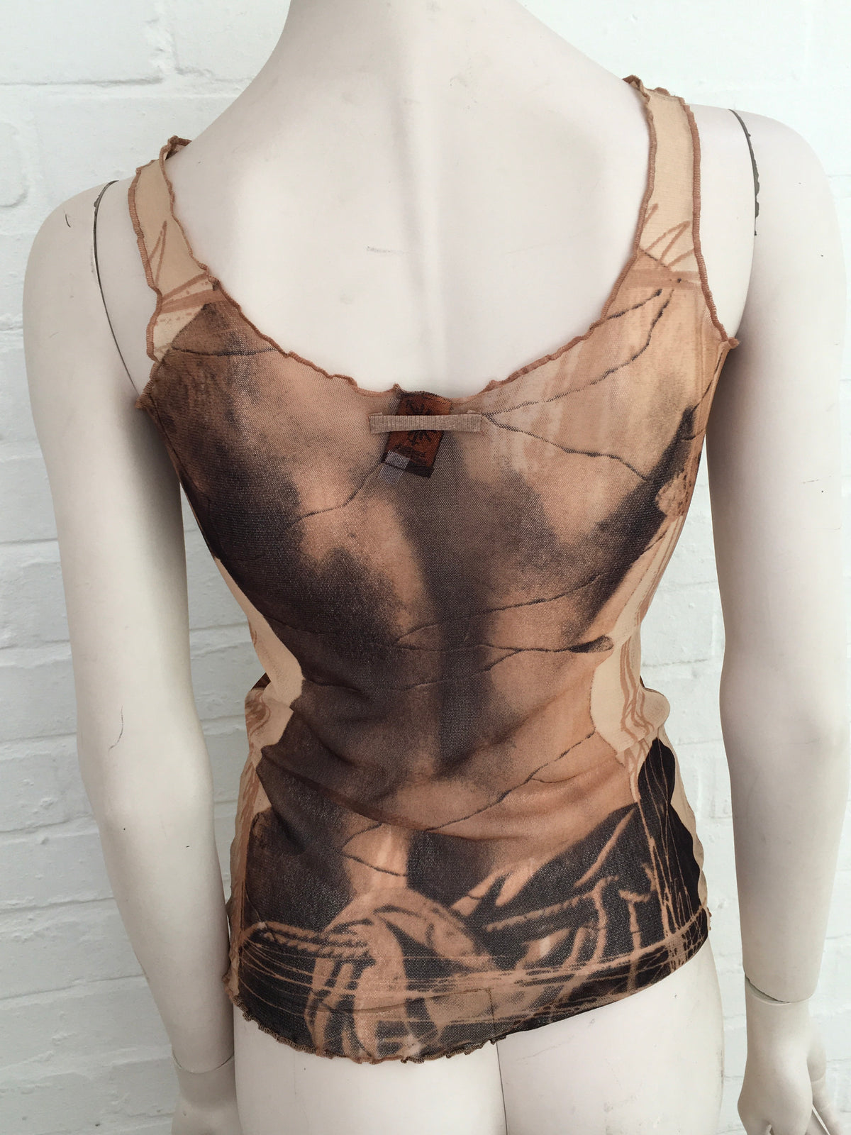 Jean Paul GAULTIER 1990's "Broken Status" Women's Body Sheer Tank Top Size L ladies