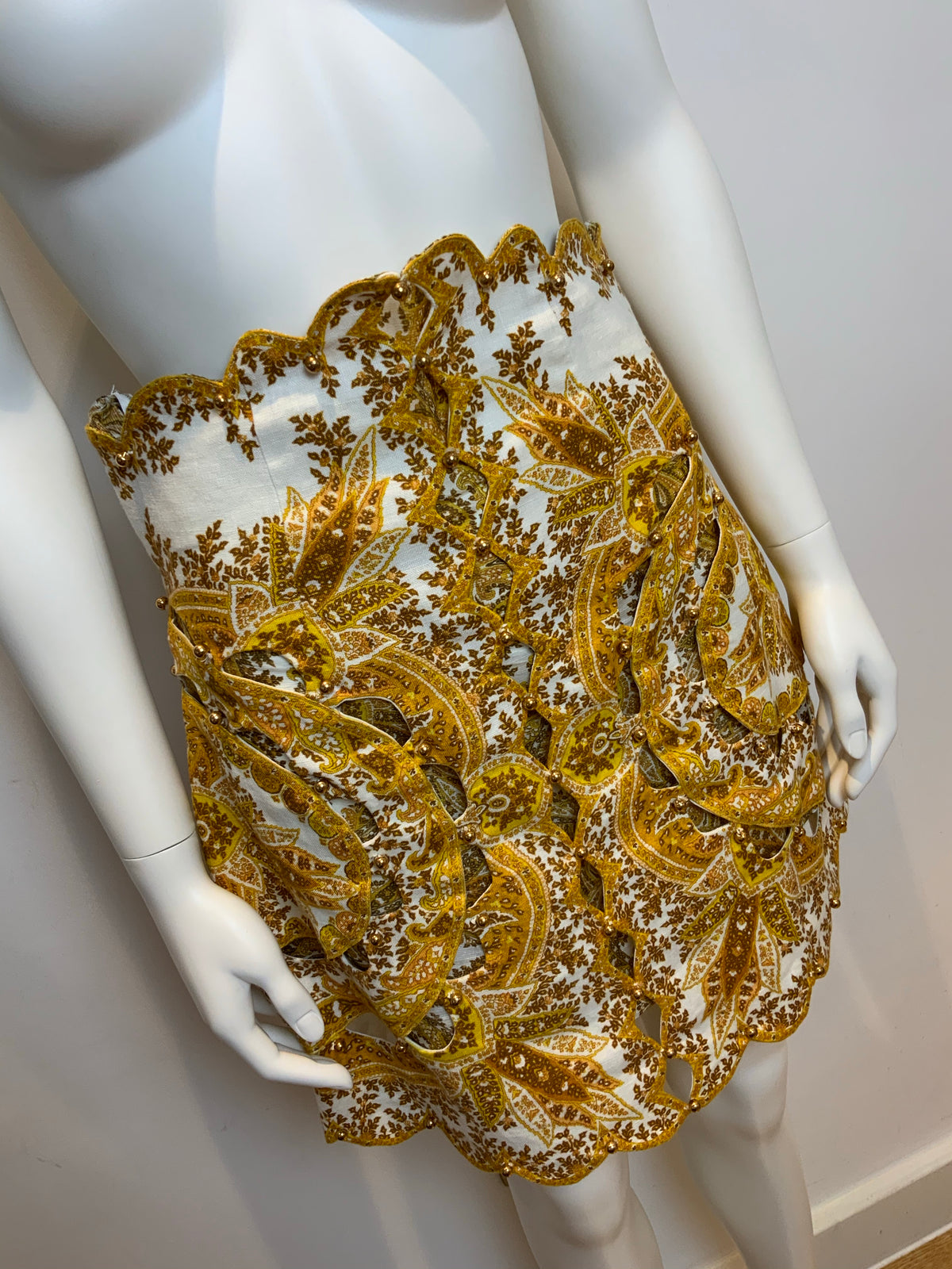 ZIMMERMANN Zippy Golden Scallop Cut Out Skirt Size 1 UK 10 US 6 FR 38 ladies