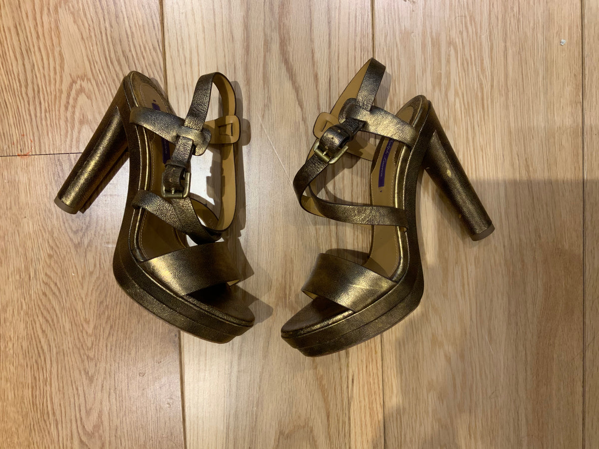 Ralph Lauren Collection Metallic Gold Leather Estrid Platform Ankle Size 39 UK 6 ladies