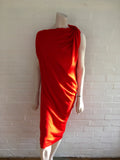 LANVIN Women's Red Draped Asymmetric Neck Wool Knit Dress Ladies