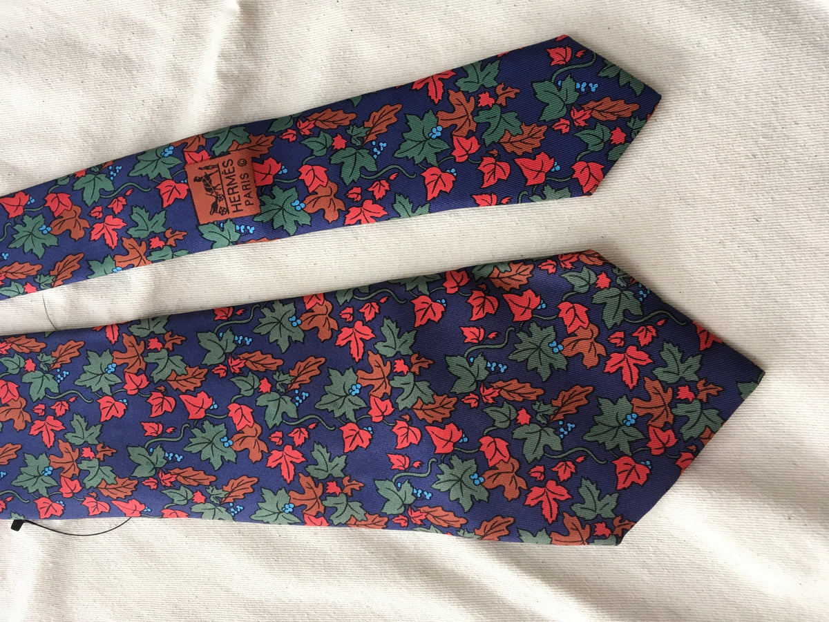 Hermès HERMES Paris Silk Leaf Print Tie 7406 PA 100% AUTHENTIC Men