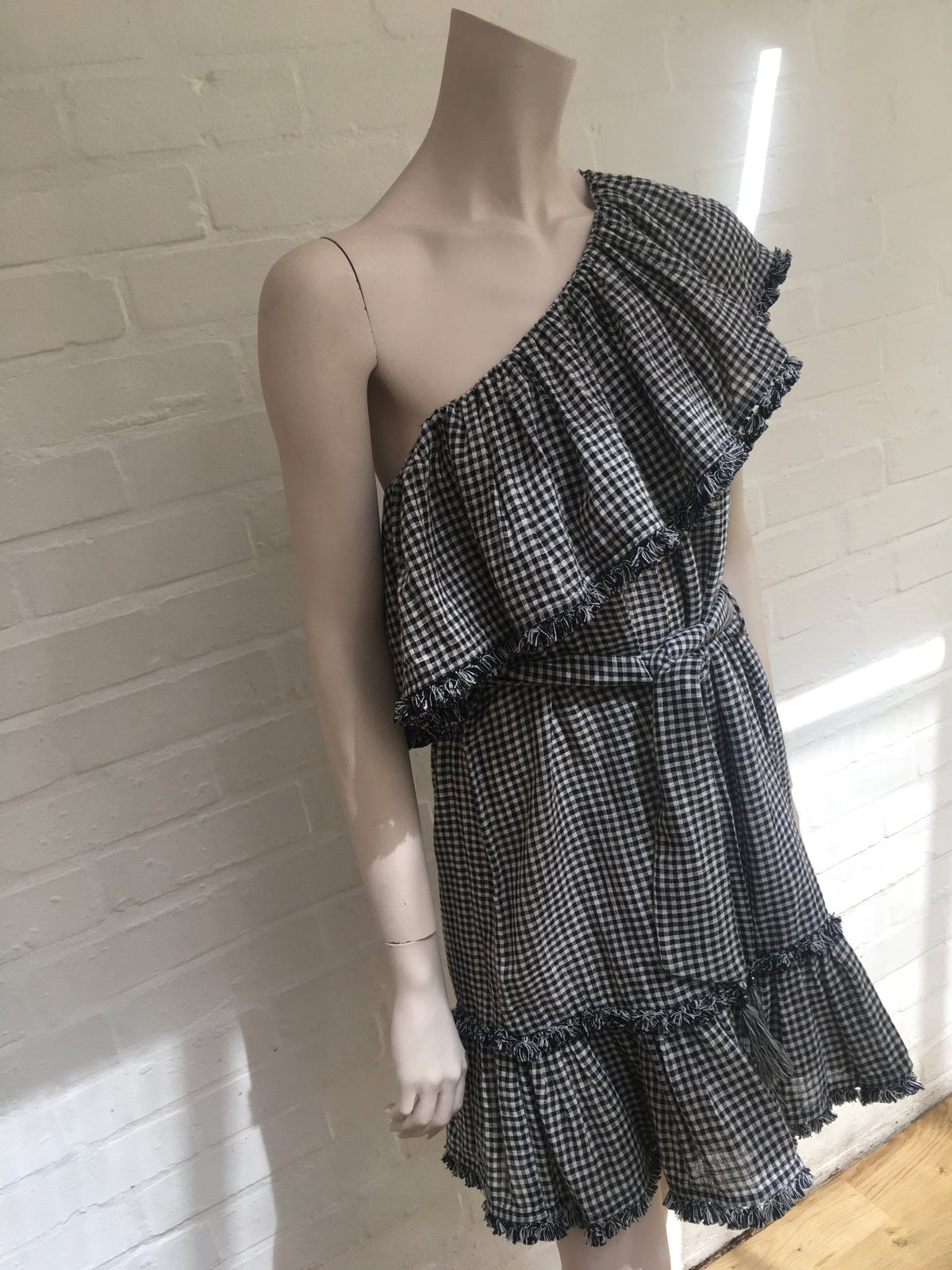 ZIMMERMANN MOST WANTED PARADISO GINGHAM LINEN ONE SHOULDER MINI DRESS Size 1 ladies