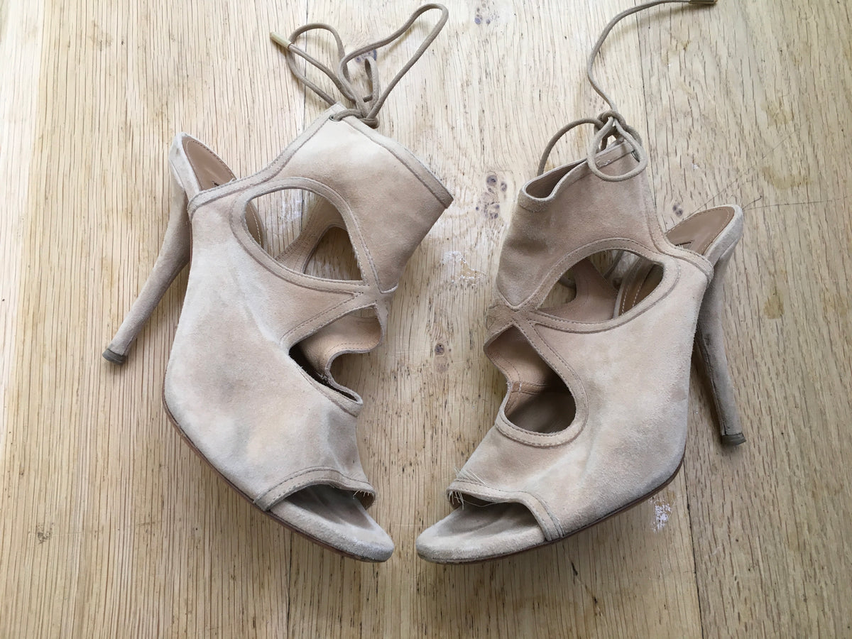 Aquazzura Suede Peep-Toe Pumps Sandals Size 35 ladies