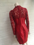 Valentino Lace-Yoke Leather Dress Rosso Red  Ladies