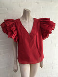 Rosie Assoulin Dust Ruffle Red Top Size M medium ladies