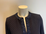 Lindka Cierach Couture Navy Cashmere Silk Beads Trim Cardigan Size XS ladies