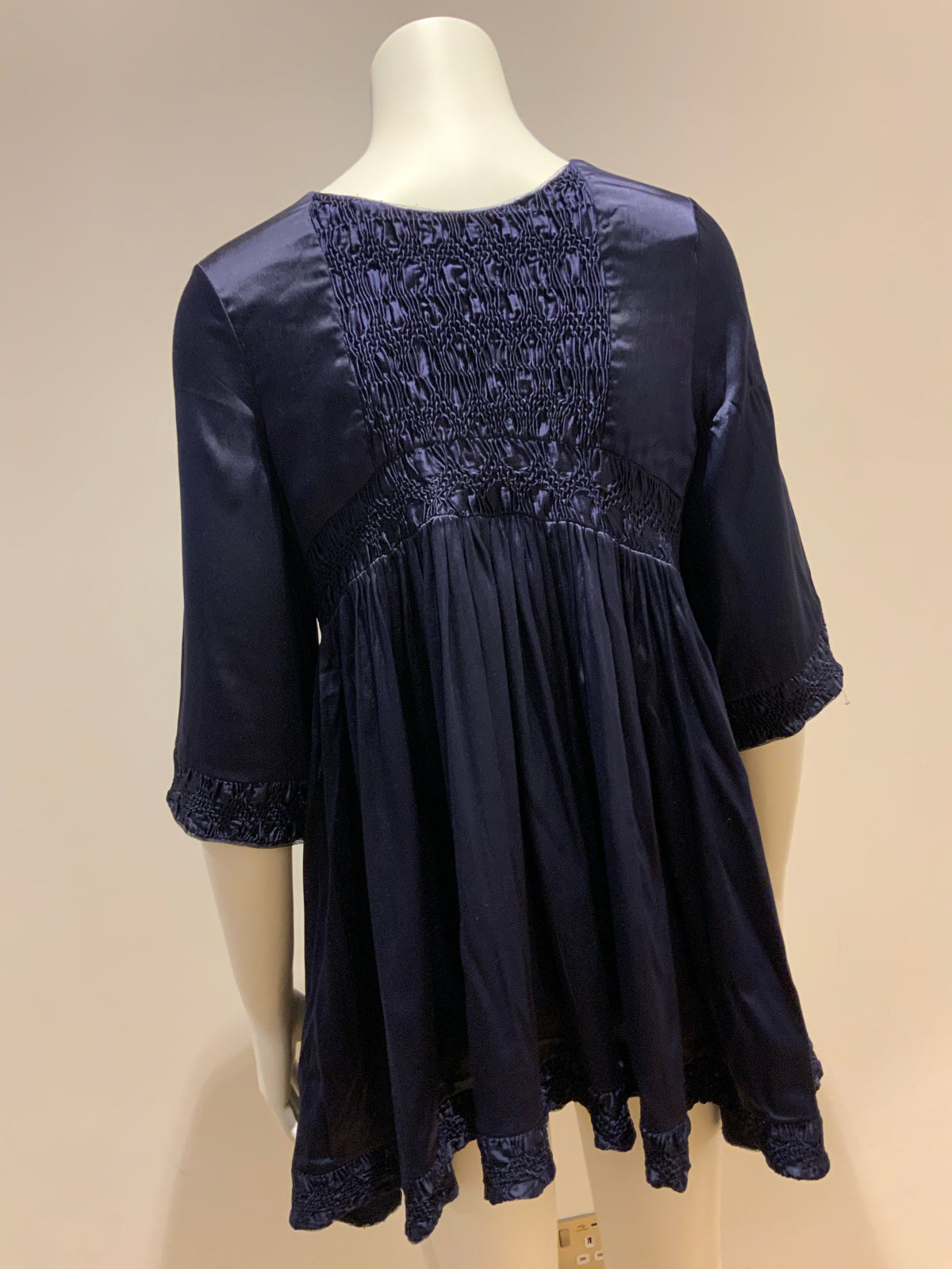 Navy Blue Silk Button Down Dress Size S Small ladies