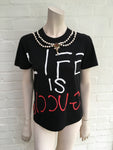 Gucci Appliquéd Life Is Gucci Black Pearls T-Shirt Nicki Minaj  Ladies