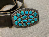 Natural Kingman Turquoise Cluster Belt Buckle By Tommy Moore Sterling Silver 80cm ladies
