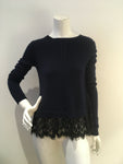 Autumn Cashmere Lace-Trim Cashmere Sweater Navy Crewneck Pullover Size Small