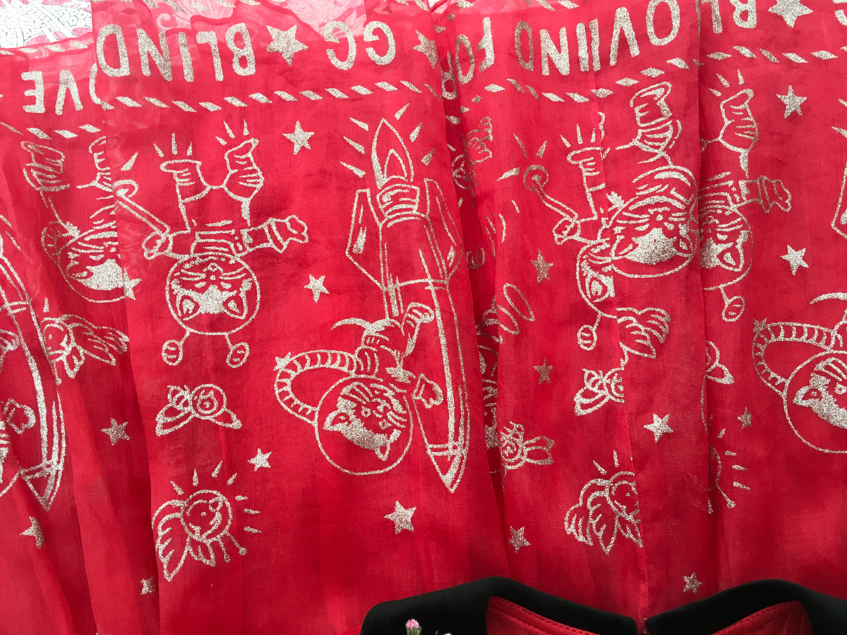 GUCCI 2017/2018 GIRLS EMBROIDED RED BLIND FOR LOVE SILK DRESS CHILDREN