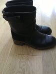 CHANEL Leather CC Black Boots Ankle Boots Leather Booties Size 39 Ladies