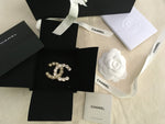 CHANEL Limited Edition 2020 Pearl Crystal CC XL Brooch Gold Pearly White ladies
