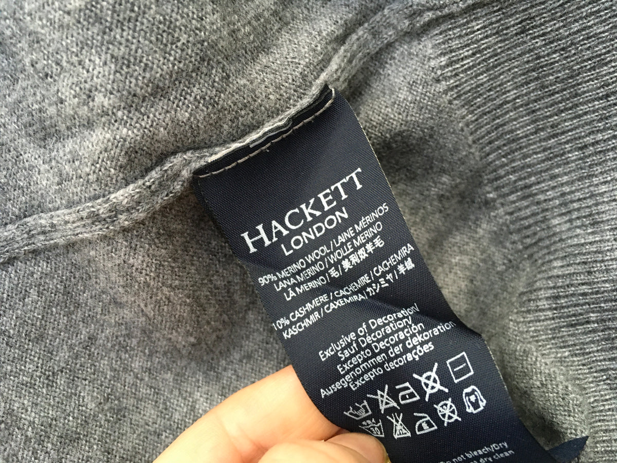 HACKETT LONDON GREY CASHMERE WOOL KNIT HALF ZIP SWEATER JUMPER M MEDIUM MEN