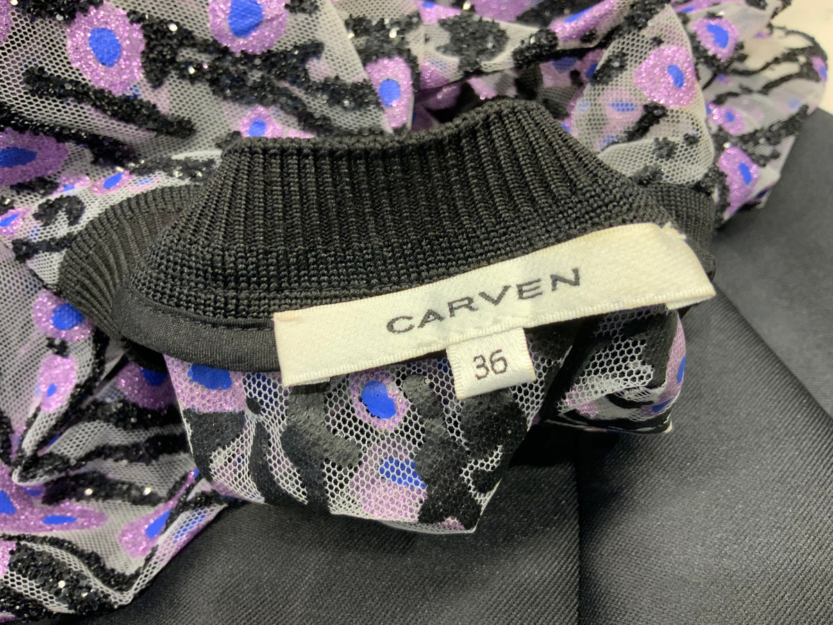 Carven Women's Floral Top Glitter Silver/Black/Lilac SIZE F 36 US 4 UK 8 S SMALL ladies