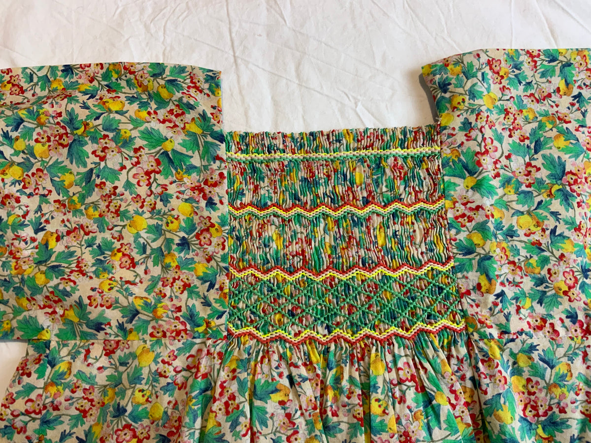 BONPOINT Green and Pink Floral Liberty Print Hand Embroidered Dress Size 4 years