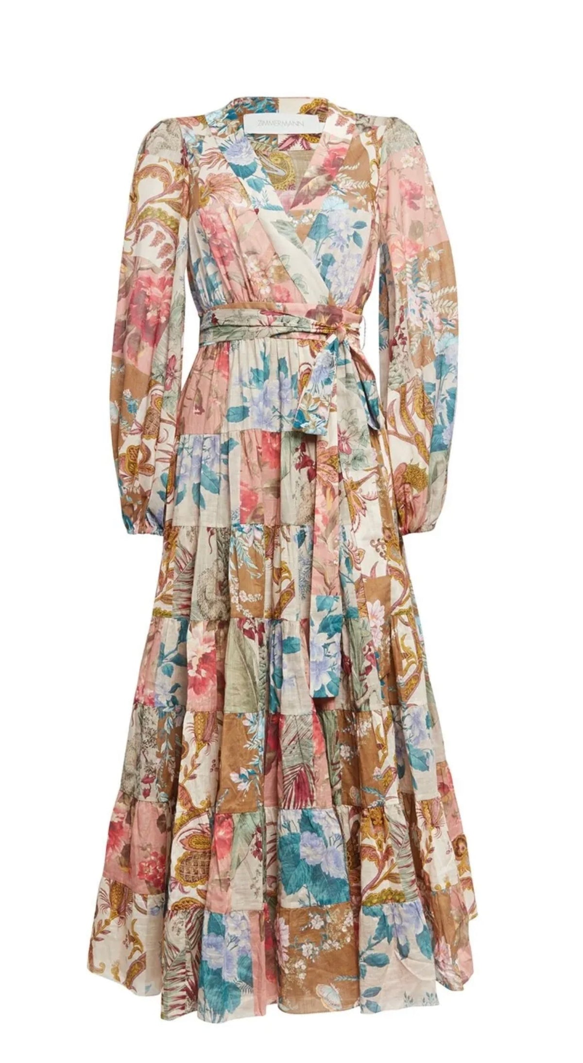 ZIMMERMANN Patchwork Cassia Midi Wrap Dress Size 1 S small