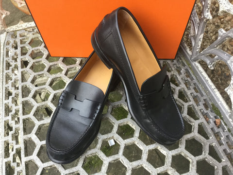 Hermès KENNEDY Black Leather Slip-Ons Loafers/Flats Sz 36 UK Hermès KENNEDY Black Leather Slip-Ons Loafers/Flats Sz 36 UK