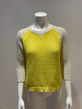Essentiel Antwerp Cotton Yellow Crochet Knit Jumper Sweater Size S Small ladies