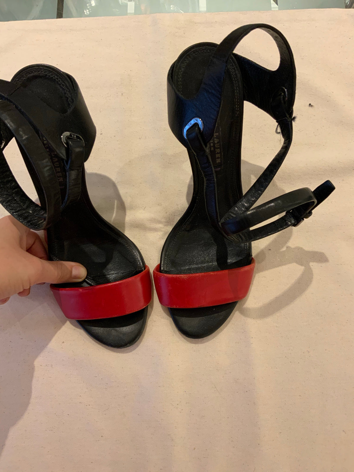 Ralph Lauren Collection Red & black Balira Sandals Size 9 39 UK 6 ladies