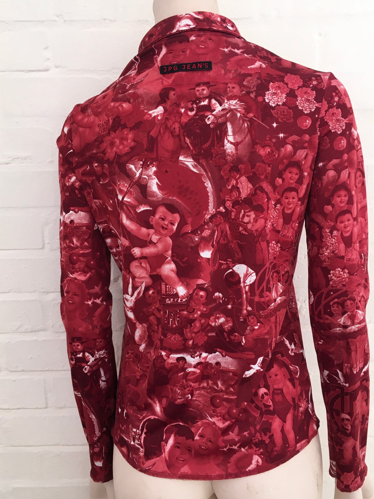 Jean Paul GAULTIER Rare 1990's Face Print Button Down Shirt Size L Large ladies