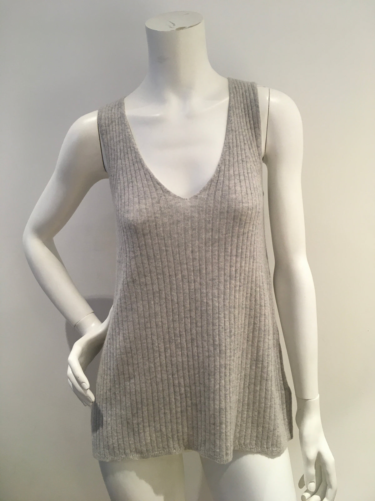 AUTUMN CASHMERE Grey Ribbed cashmere knit tank top Size XS ladies