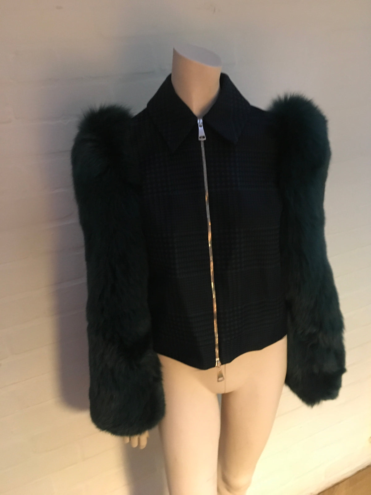 MARY KATRANTZOU Lodger saga fox fur sleeve tulle and wool jacket  Ladies