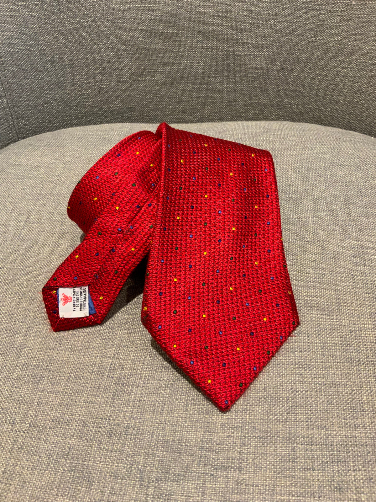 TURNBULL & ASSER Mens Red Jacquard Polka Dots Tie Handmade men