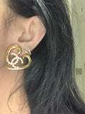 CHANEL 2023 Crystals CC Large Heart Stud Earrings 19.5 grams ladies