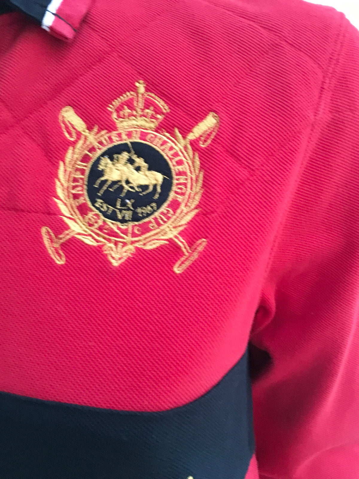 Ralph Lauren Red Embroidered WOMENS BLUE LABEL POLO SHIRT TOP Ladies