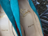 CHRISTIAN LOUBOUTIN Daffodile 160 turquoise suede leather pumps shoes 39 1/2 Ladies