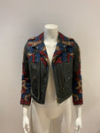 MiH Jeans Distressed Cropped Leather embroiders Biker Jacket Size S small ladies