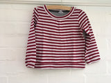 Petit Bateau Red Striped Cotton with Collar Top Sweatshirt Children