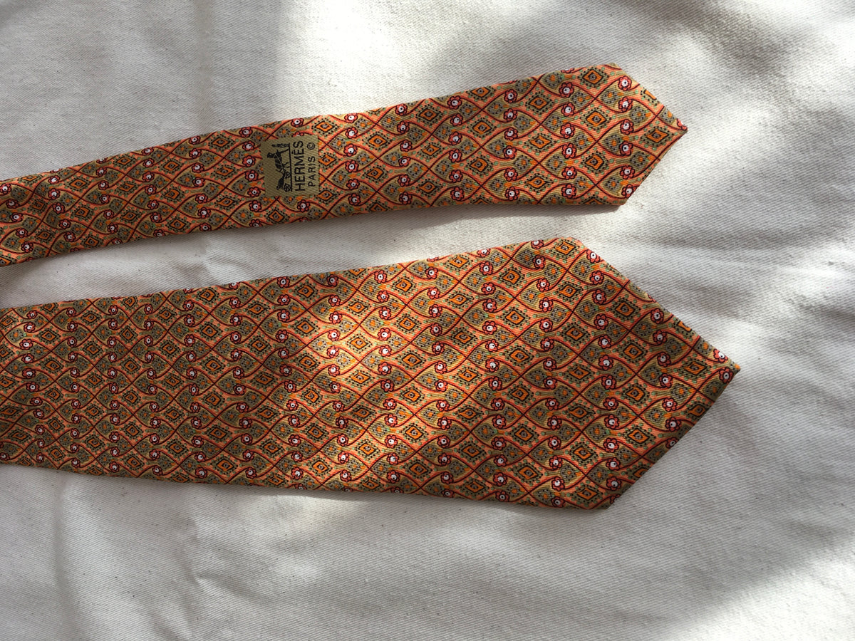 Hermès HERMES Paris Silk Yellow Print Tie 7586 SA 100% AUTHENTIC Men