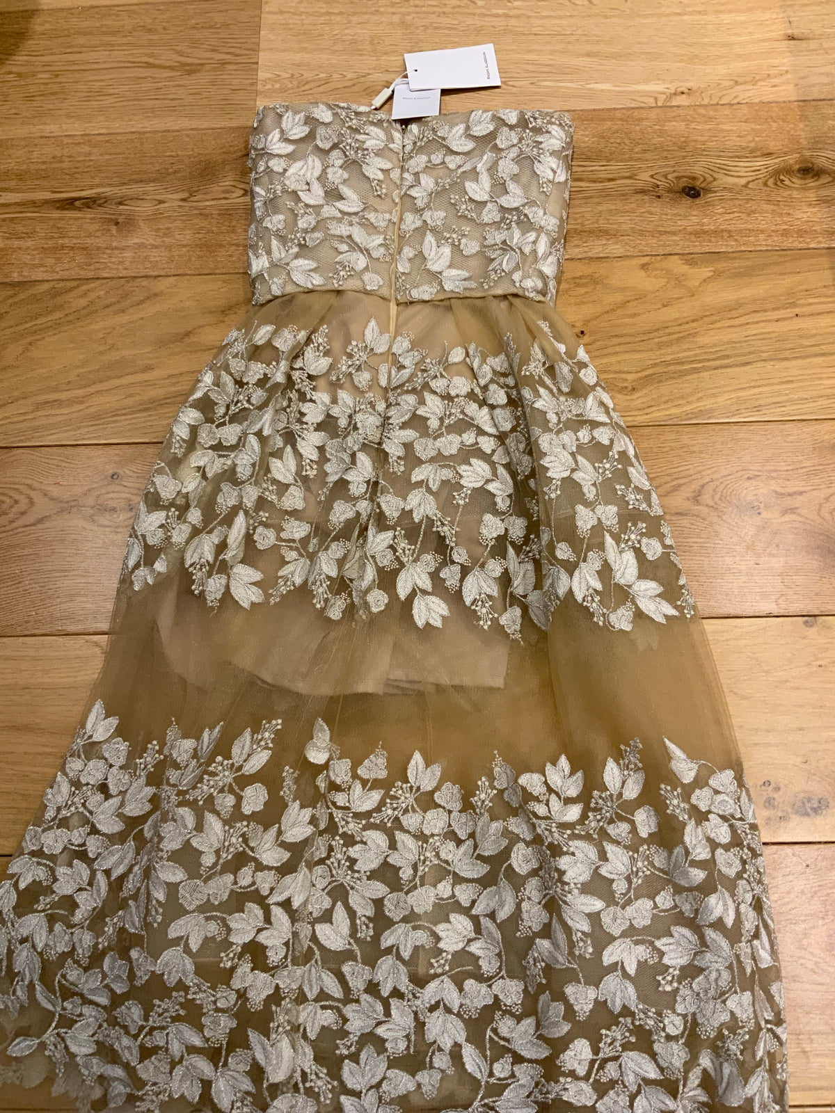 Razan Alazzouni Threads Embellishment Runaway Strapless Dress F 32 US 0 UK 4 ladies