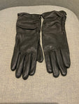 L.K. Bennett London Black leather short gloves silk lined Size M medium ladies