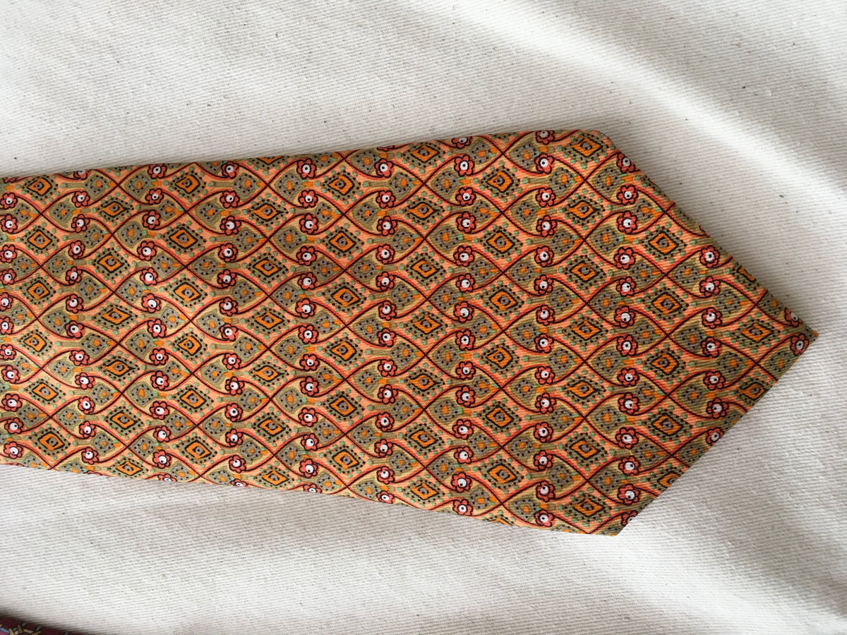 Hermès HERMES Paris Silk Yellow Print Tie 7586 SA 100% AUTHENTIC Men