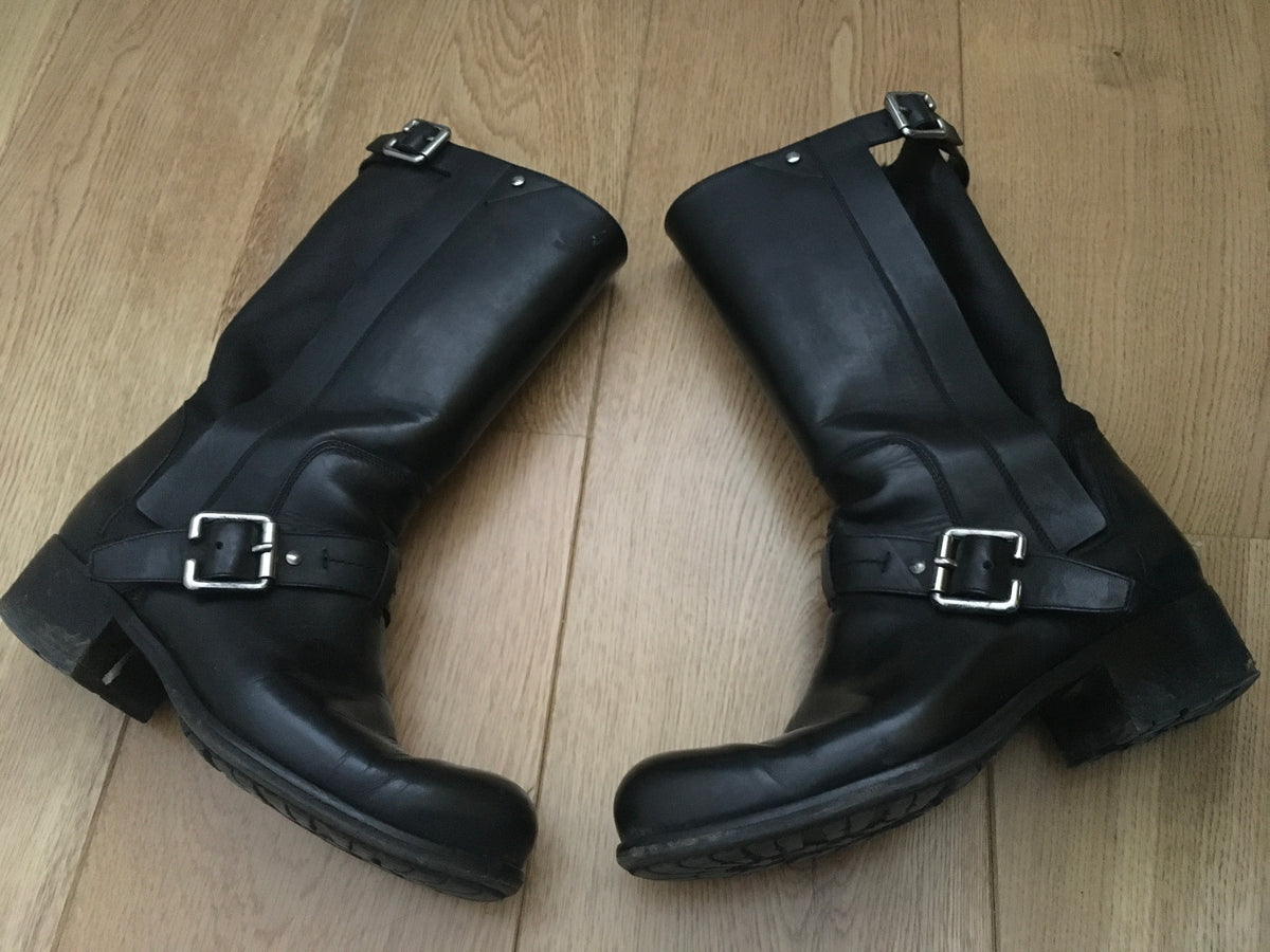 Christian Dior Shearling Black Biker Boots Size 39 UK 6 US 9 ladies