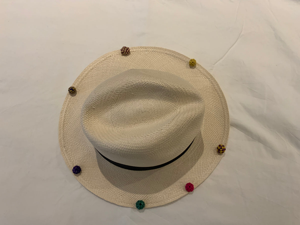 SENSI STUDIO Pompom-embellished toquilla straw Panama hat Size M Medium ladies