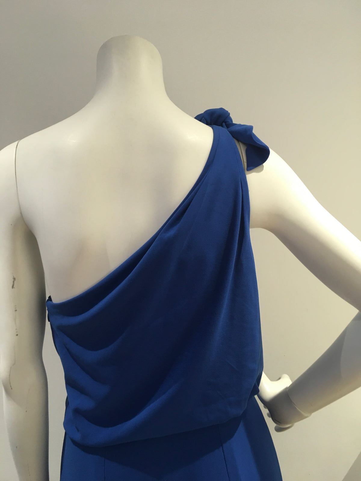 Halston Heritage POne-Shoulder Stretch Crepe Evening Gown inBlue Size UK 8 US 4 ladies