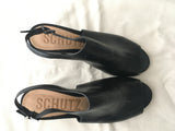 Schutz Atanado Soft Black High Heel Sandals Slip-On Wedge Shoes Size BR 7 39 ladies
