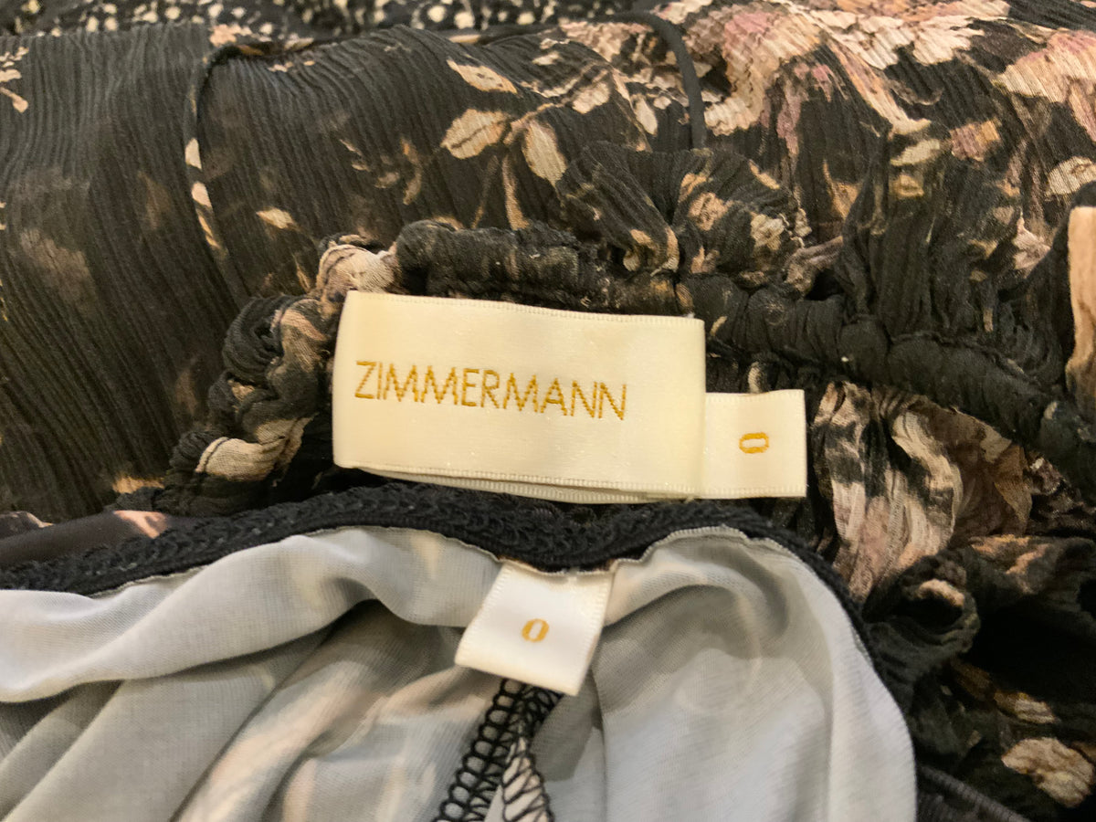 ZIMMERMANN MAPLES RUFFLE NECK Silk Birds Midi Dress Size 0 XS ladies