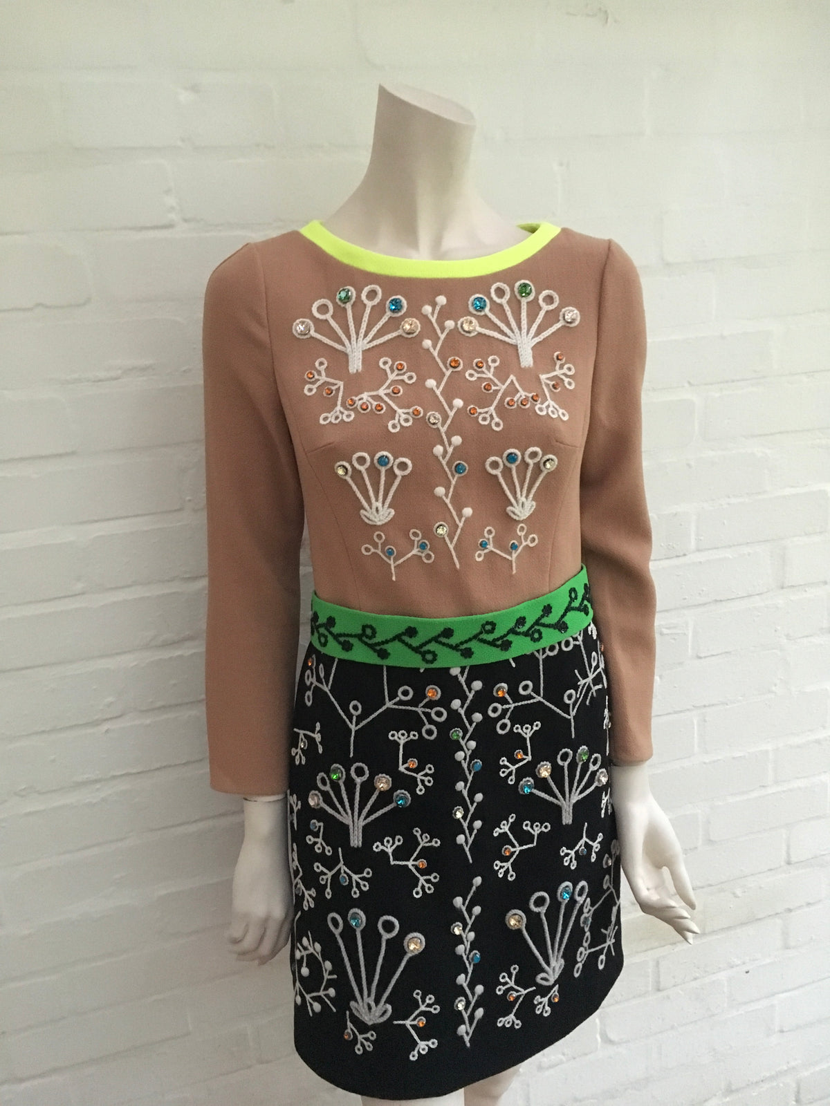 Peter Pilotto Brown Cari Embellished Embroidered Wool-Crepe Mini Dress Ladies