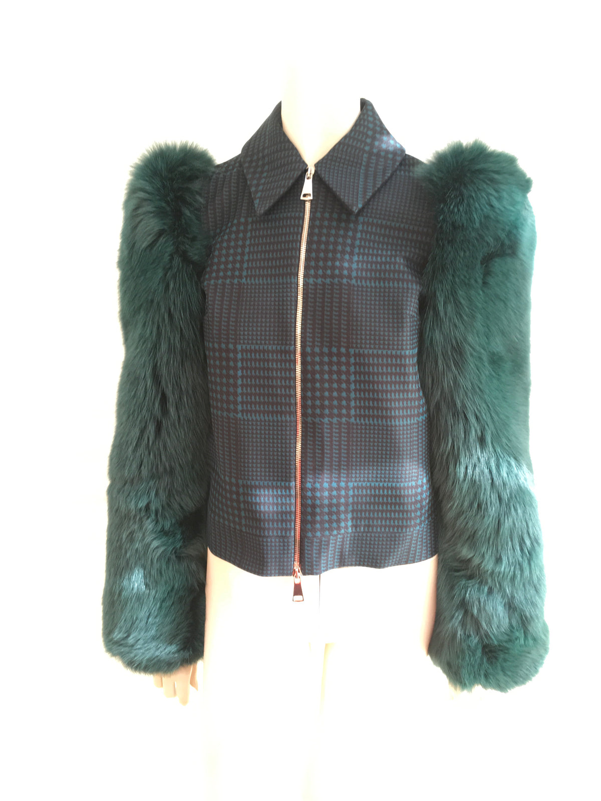MARY KATRANTZOU Lodger saga fox fur sleeve tulle and wool jacket  Ladies