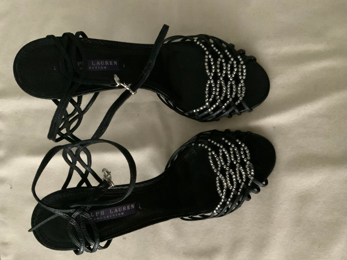 Ralph Lauren Purple Label Black Strappy Crystals Heels Size 39 US 9 UK 6 ladies