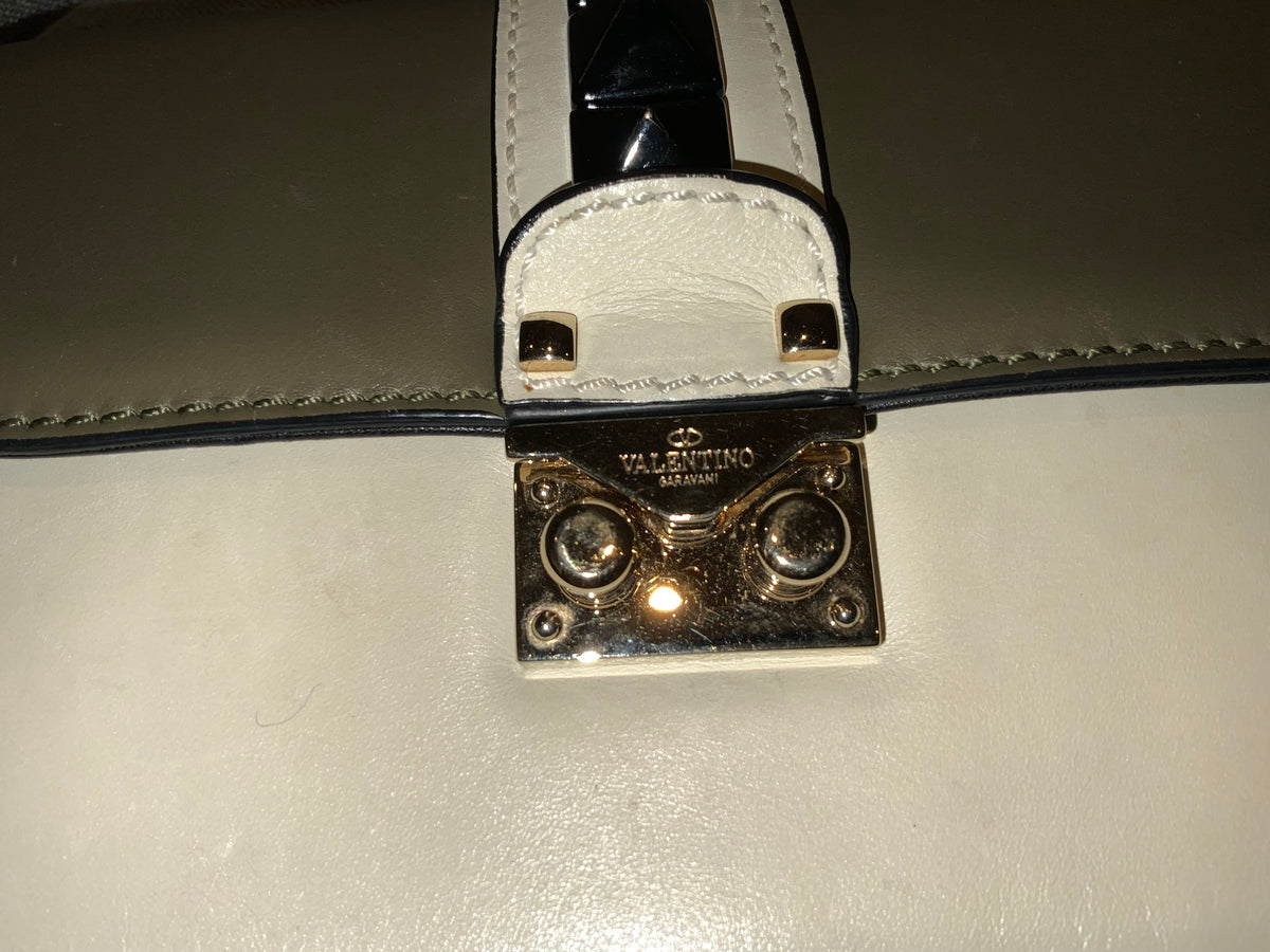 Valentino Vitello Medium Tri-Color Glam Lock Rockstud Flap Bag Handbag ladies