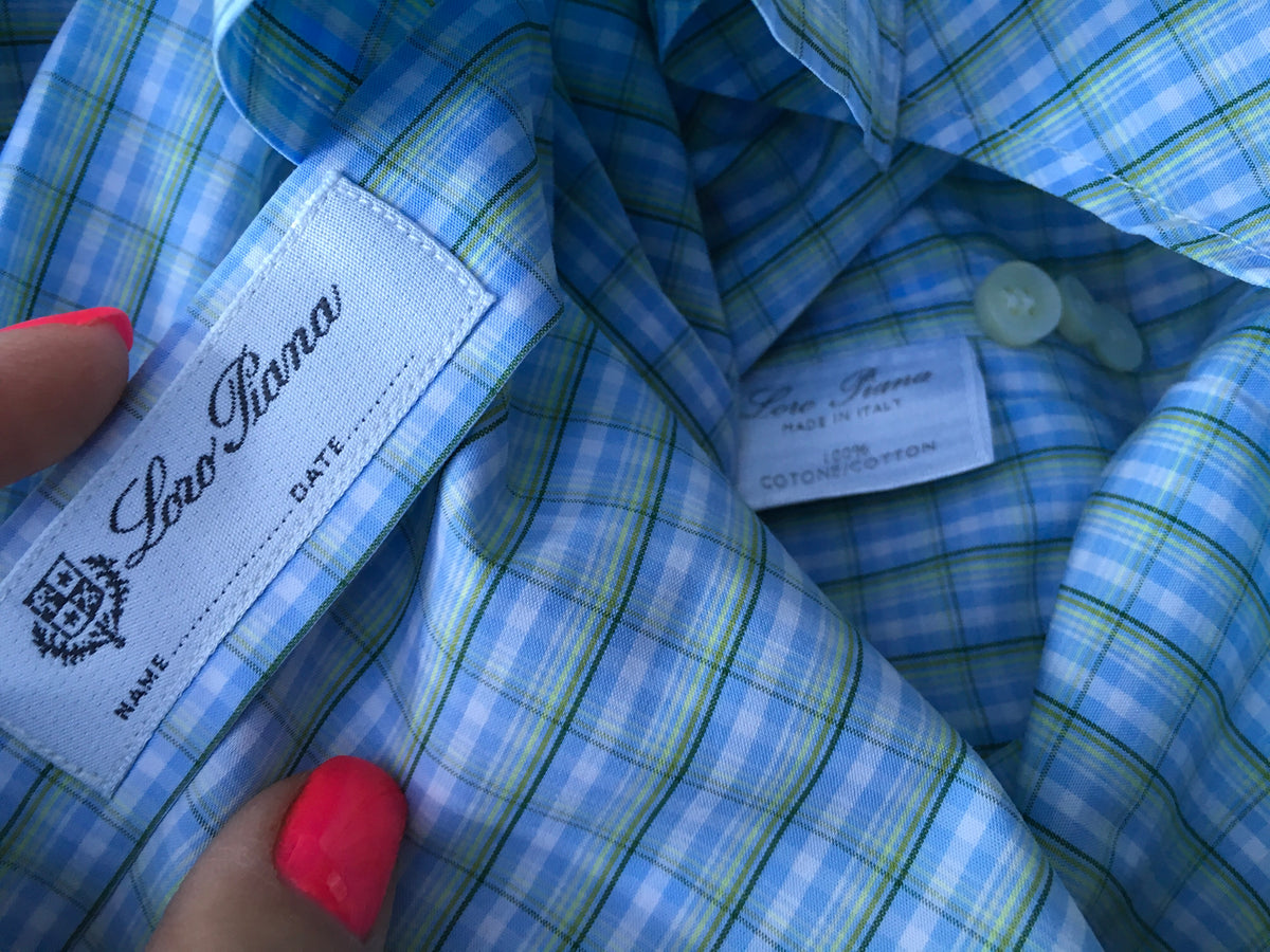 LORO PIANA Green Blue White Plaid Check Cotton Dress SHIRT 15 1/2 “ 39 Men