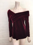 Reiss Womens Carrey Off Shoulder Velvet Burgundy Top Size UK 12 US 8 ladies